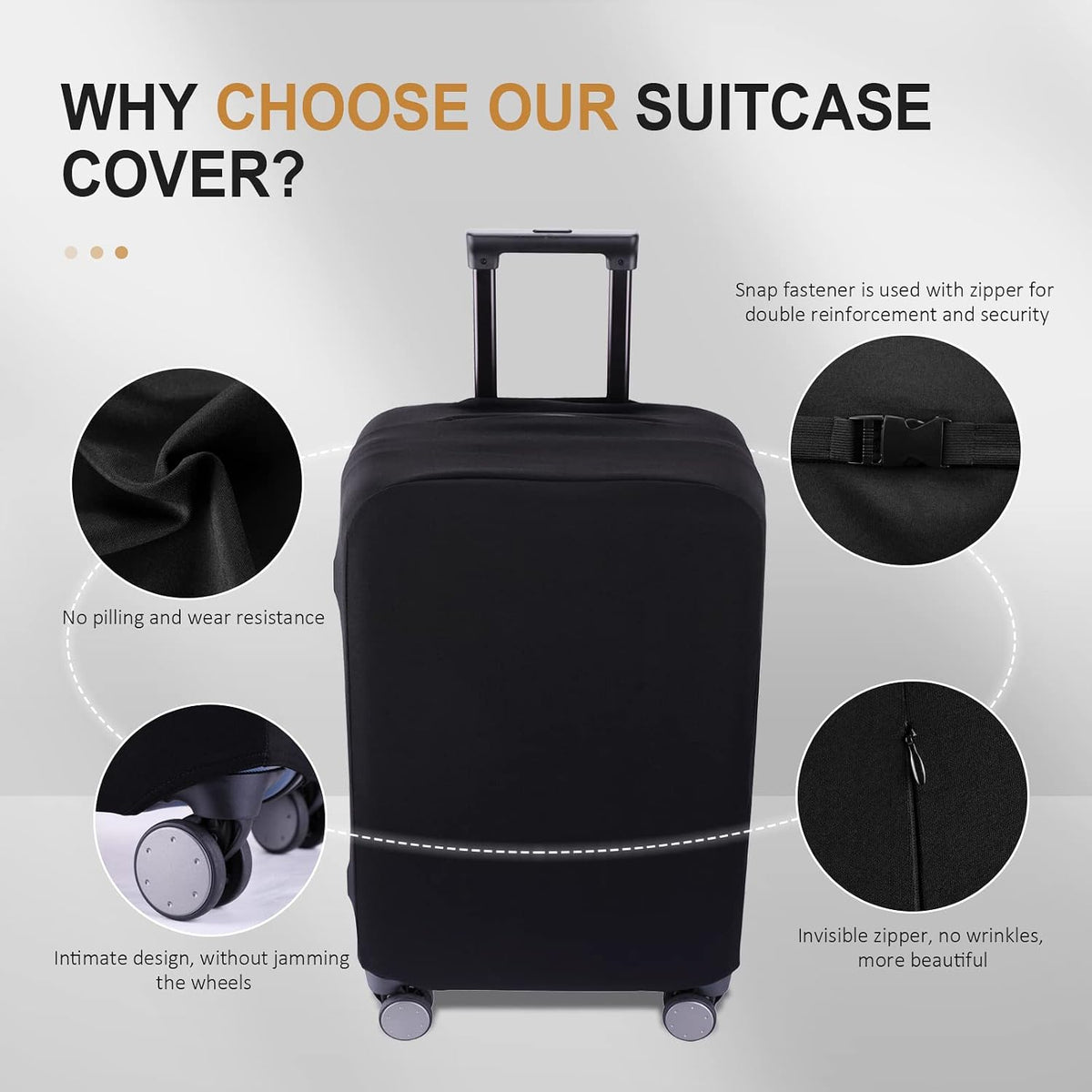 Travel Luggage Cover Suitcase Protector Scratch-Resistant Fit 19-31 Inch, Not Included Suitcase (Black, 2XL(30-31inch))