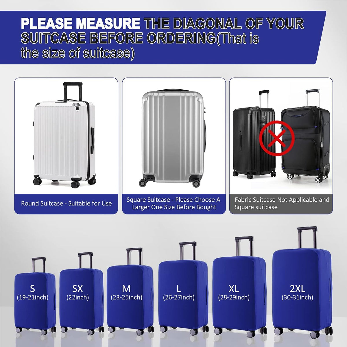Travel Luggage Cover Suitcase Protector Scratch-Resistant Fit 19-31 Inch, Not Included Suitcase (Black, 2XL(30-31inch))