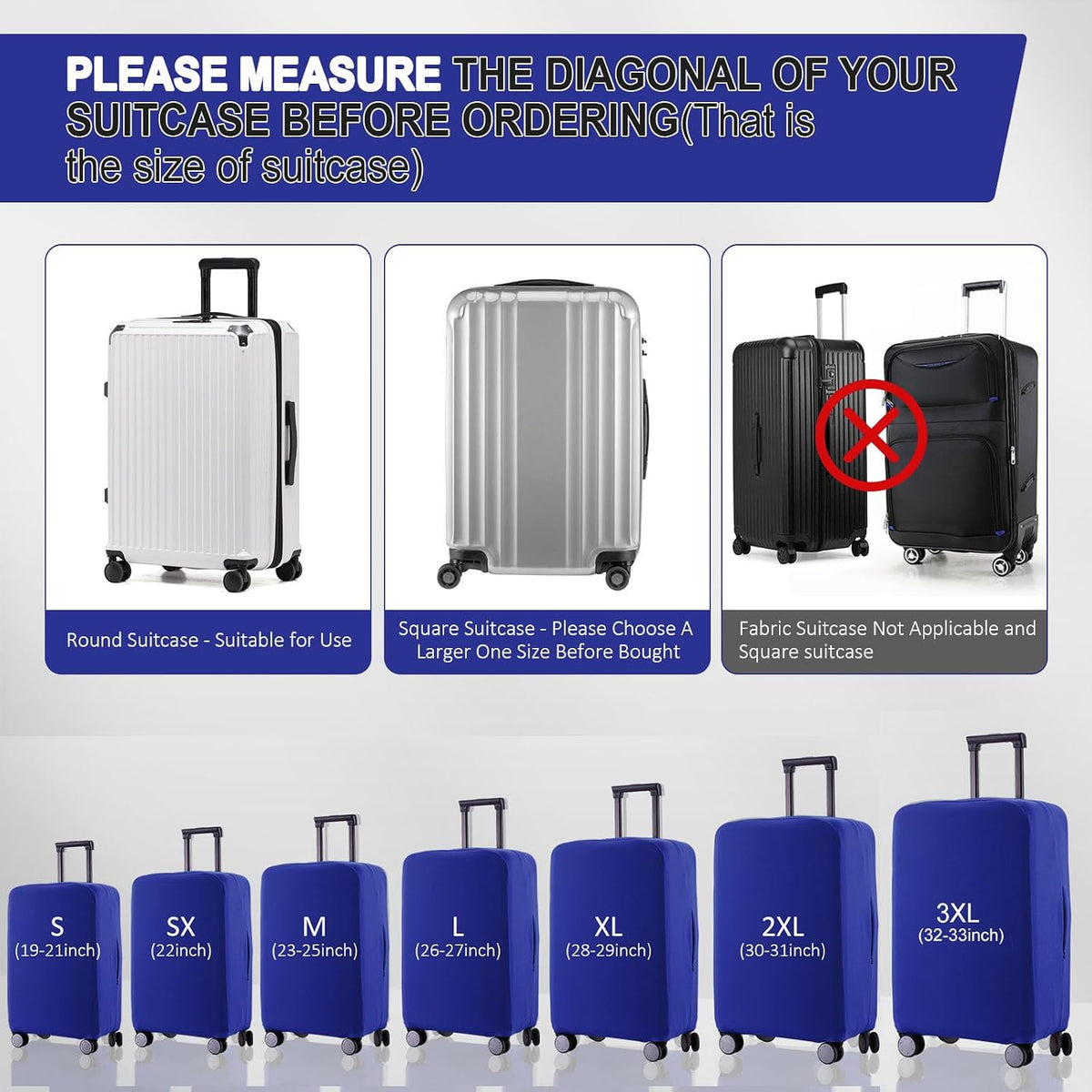 Travel Luggage Cover Suitcase Protector Scratch-Resistant Fit 19-31 Inch, Not Included Suitcase (Black, 2XL(30-31inch))