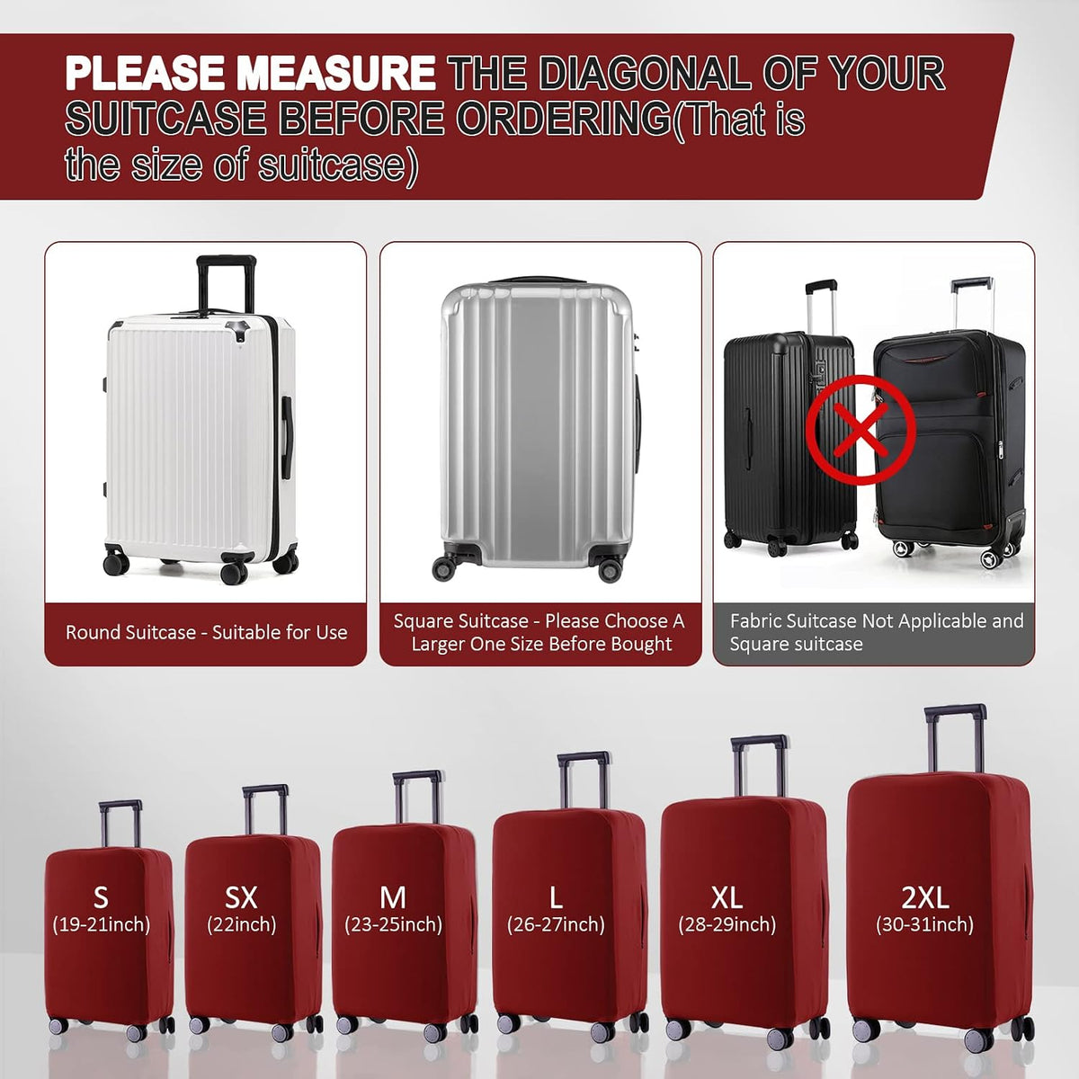Travel Luggage Cover Suitcase Protector Scratch-Resistant Fit 19-31 Inch, Not Included Suitcase (Black, 2XL(30-31inch))