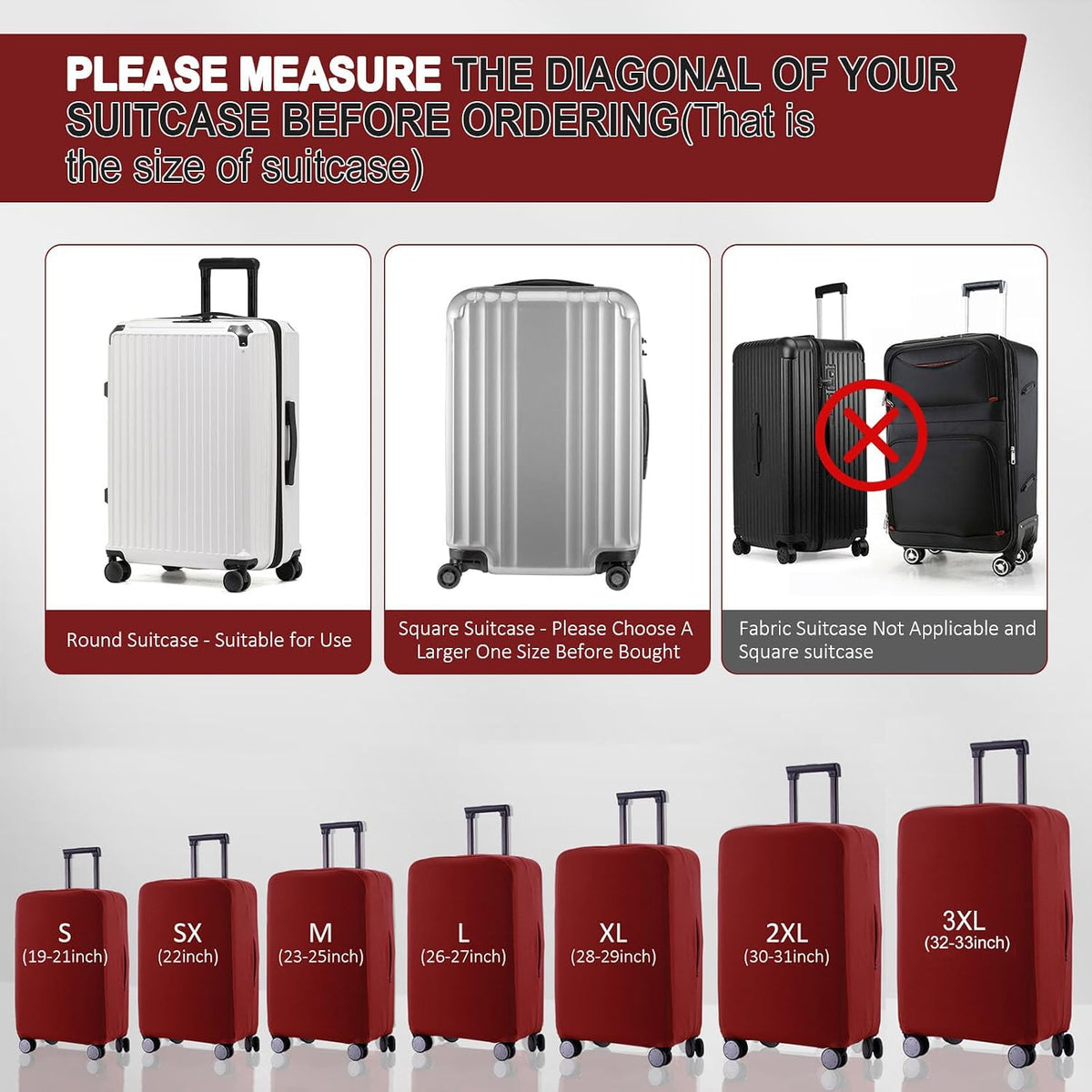 Travel Luggage Cover Suitcase Protector Scratch-Resistant Fit 19-31 Inch, Not Included Suitcase (Black, 2XL(30-31inch))