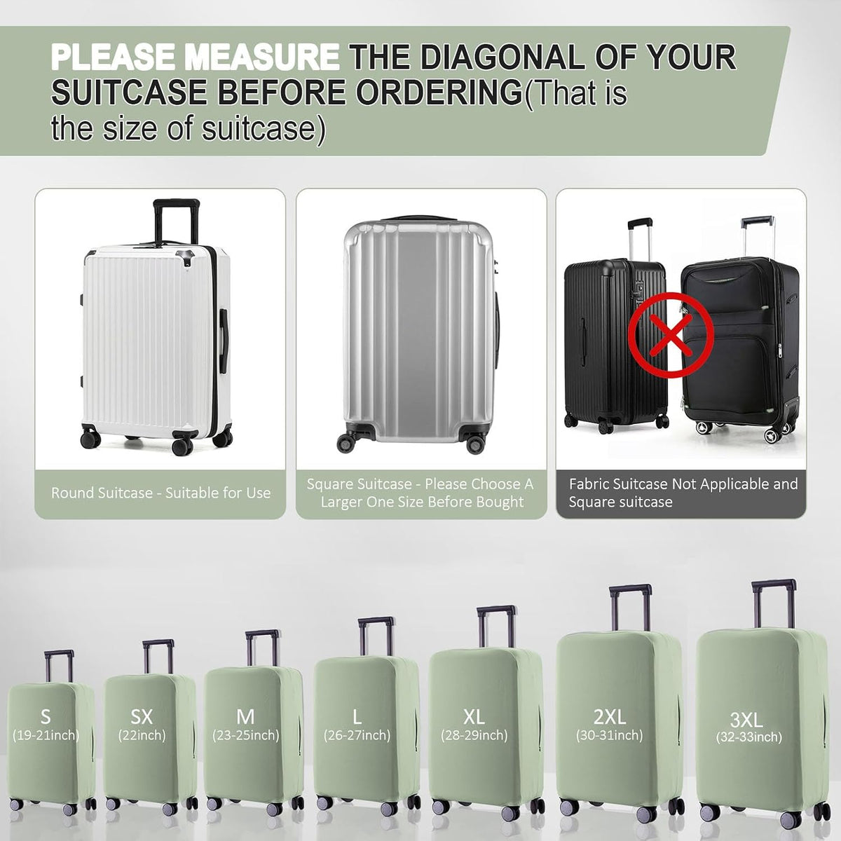 Travel Luggage Cover Suitcase Protector Scratch-Resistant Fit 19-31 Inch, Not Included Suitcase (Black, 2XL(30-31inch))