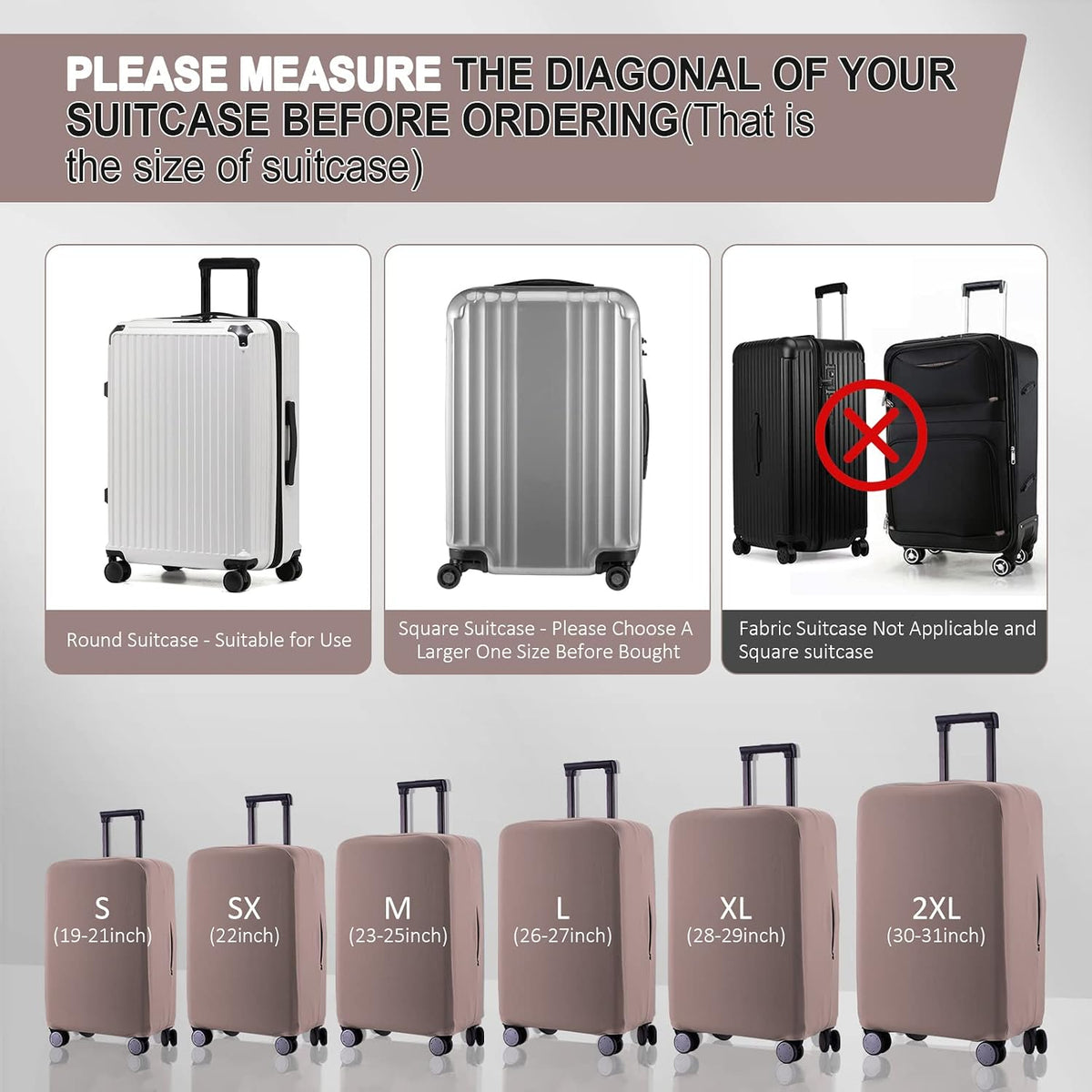 Travel Luggage Cover Suitcase Protector Scratch-Resistant Fit 19-31 Inch, Not Included Suitcase (Black, 2XL(30-31inch))