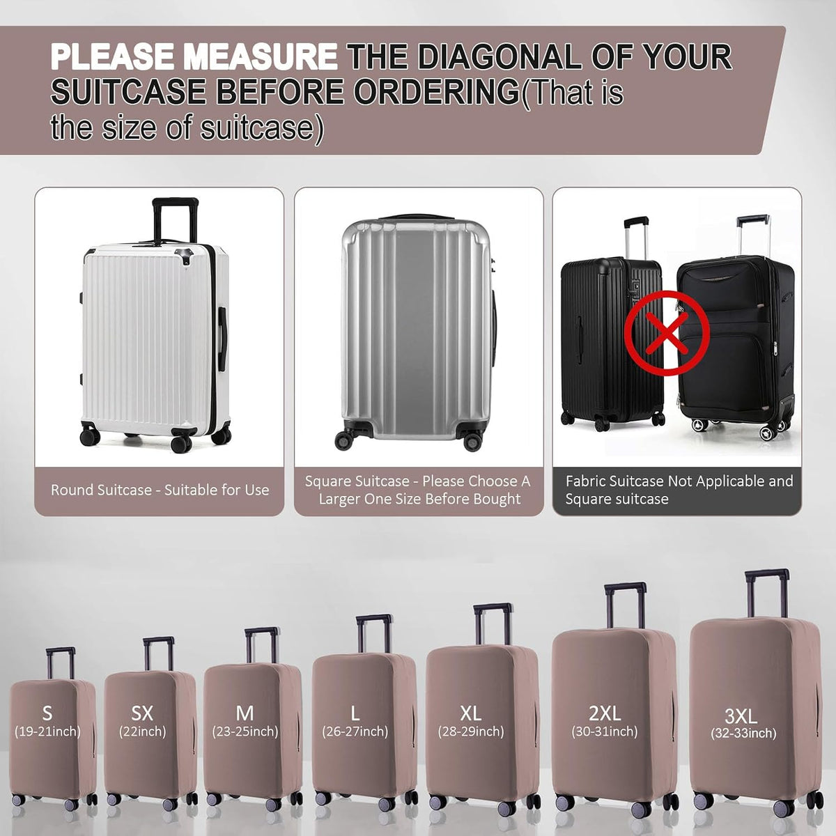 Travel Luggage Cover Suitcase Protector Scratch-Resistant Fit 19-31 Inch, Not Included Suitcase (Black, 2XL(30-31inch))