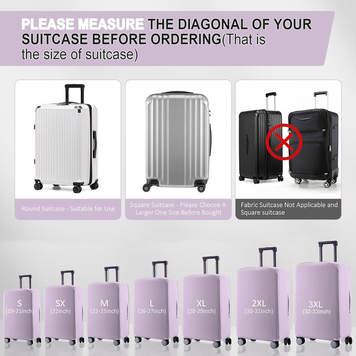 Travel Luggage Cover Suitcase Protector Scratch-Resistant Fit 19-31 Inch, Not Included Suitcase (Black, 2XL(30-31inch))