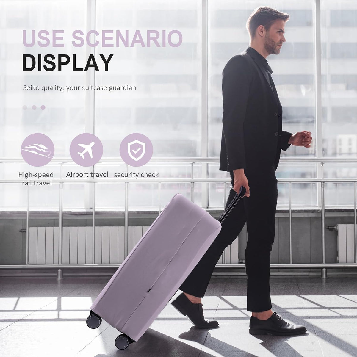Travel Luggage Cover Suitcase Protector Scratch-Resistant Fit 19-31 Inch, Not Included Suitcase (Black, 2XL(30-31inch))