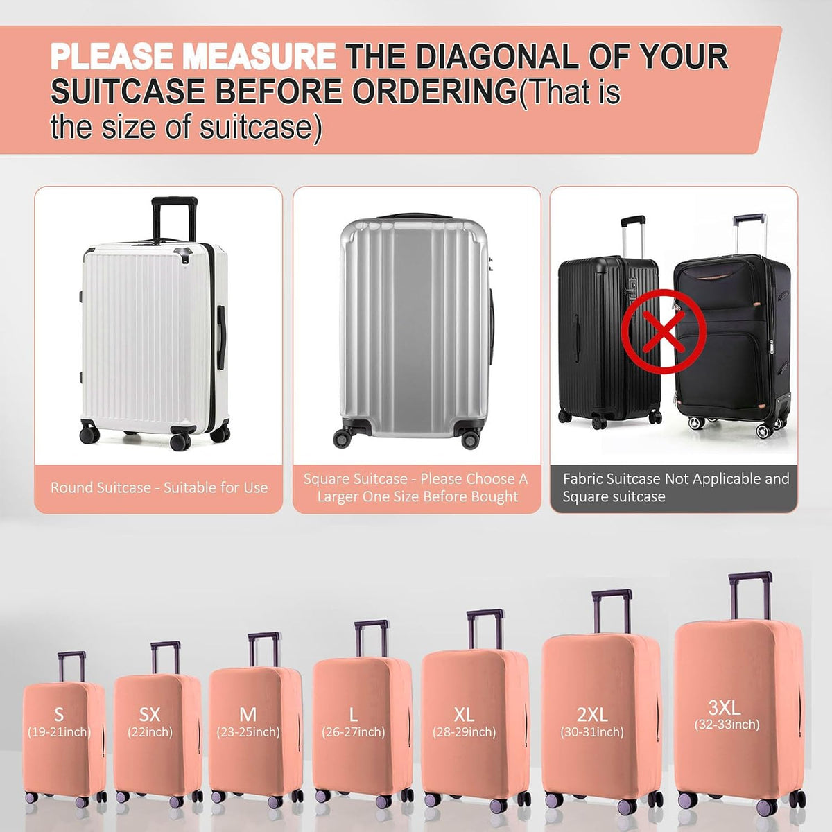 Travel Luggage Cover Suitcase Protector Scratch-Resistant Fit 19-31 Inch, Not Included Suitcase (Black, 2XL(30-31inch))