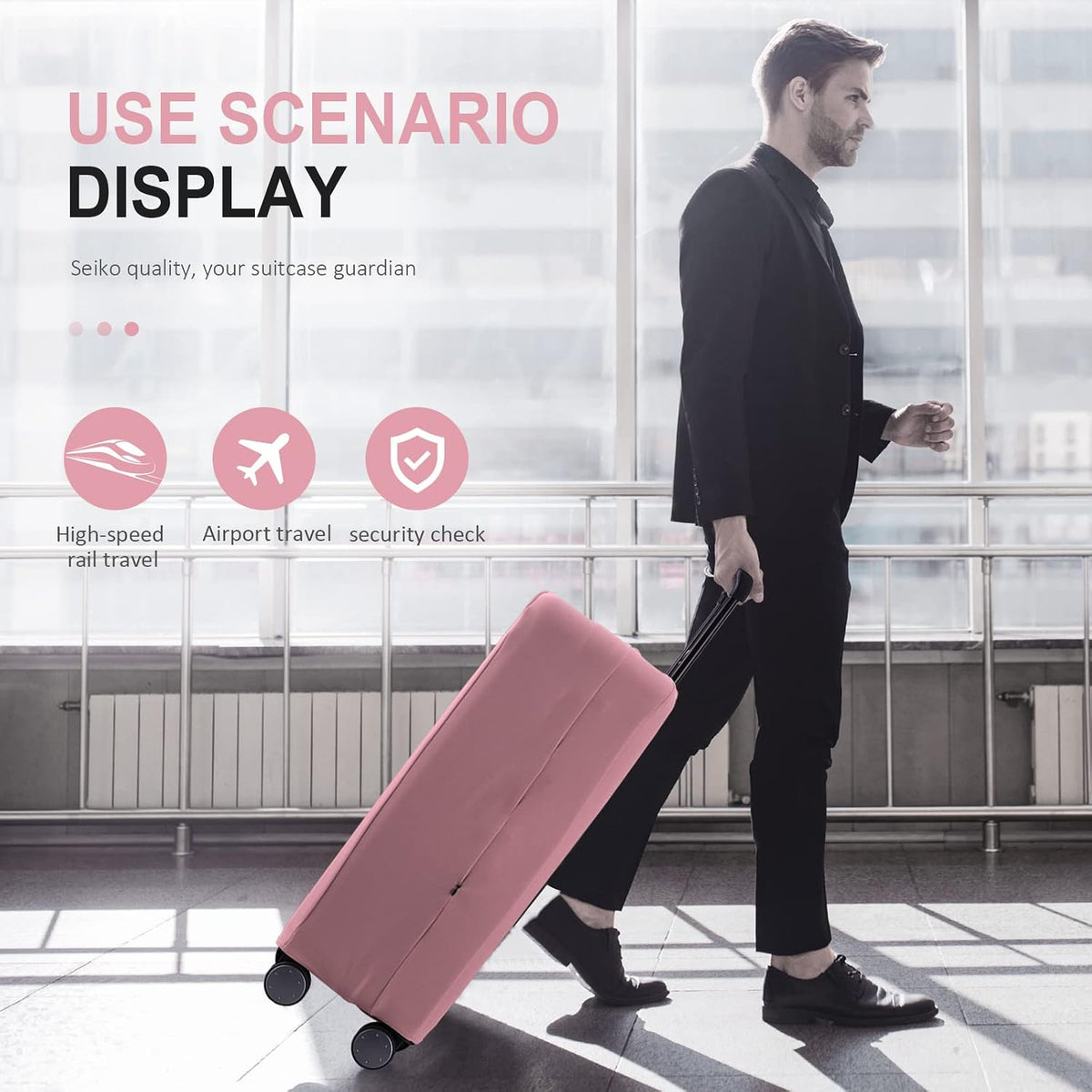 Travel Luggage Cover Suitcase Protector Scratch-Resistant Fit 19-31 Inch, Not Included Suitcase (Black, 2XL(30-31inch))