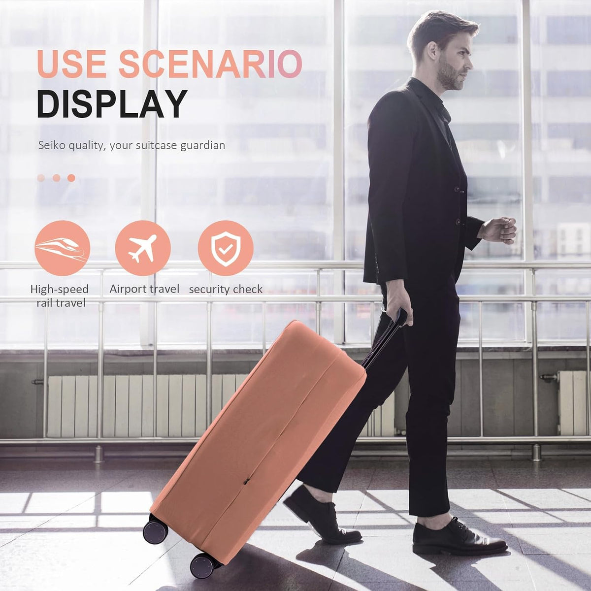 Travel Luggage Cover Suitcase Protector Scratch-Resistant Fit 19-31 Inch, Not Included Suitcase (Black, 2XL(30-31inch))