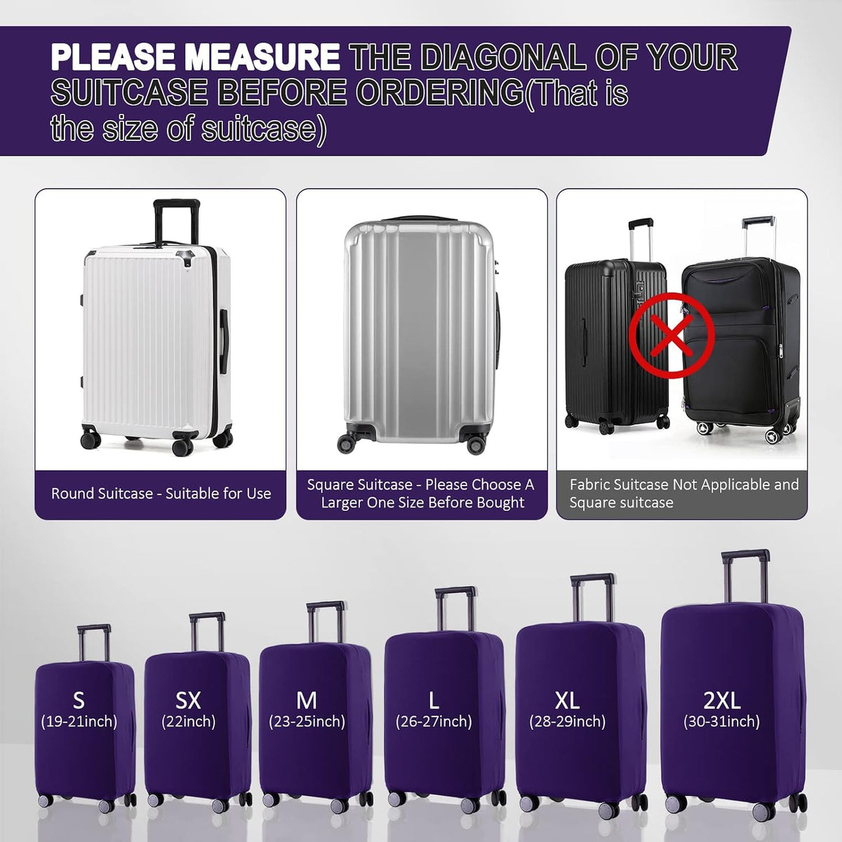 Travel Luggage Cover Suitcase Protector Scratch-Resistant Fit 19-31 Inch, Not Included Suitcase (Black, 2XL(30-31inch))