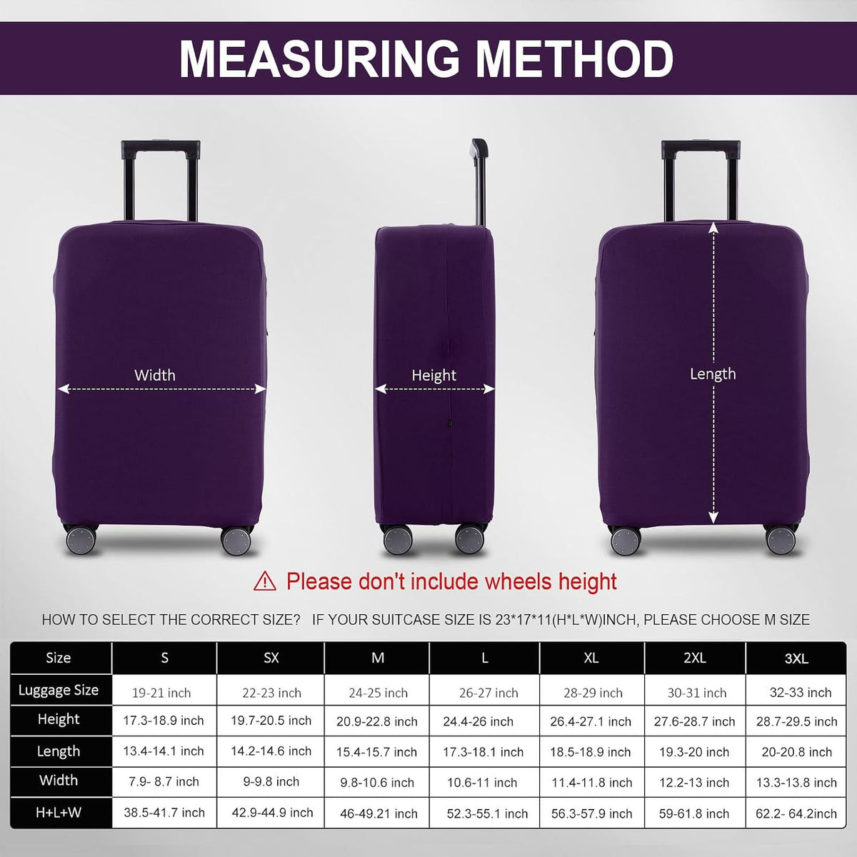 Travel Luggage Cover Suitcase Protector Scratch-Resistant Fit 19-31 Inch, Not Included Suitcase (Black, 2XL(30-31inch))
