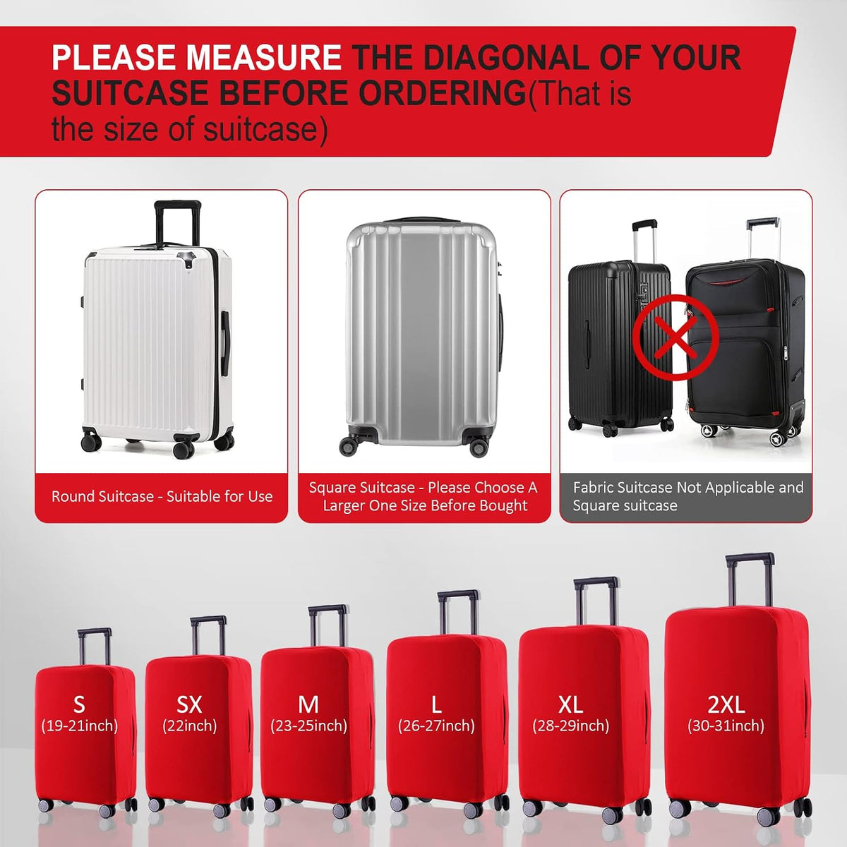 Travel Luggage Cover Suitcase Protector Scratch-Resistant Fit 19-31 Inch, Not Included Suitcase (Black, 2XL(30-31inch))