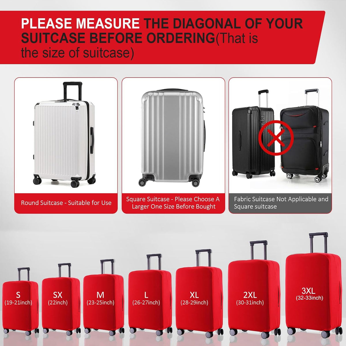 Travel Luggage Cover Suitcase Protector Scratch-Resistant Fit 19-31 Inch, Not Included Suitcase (Black, 2XL(30-31inch))
