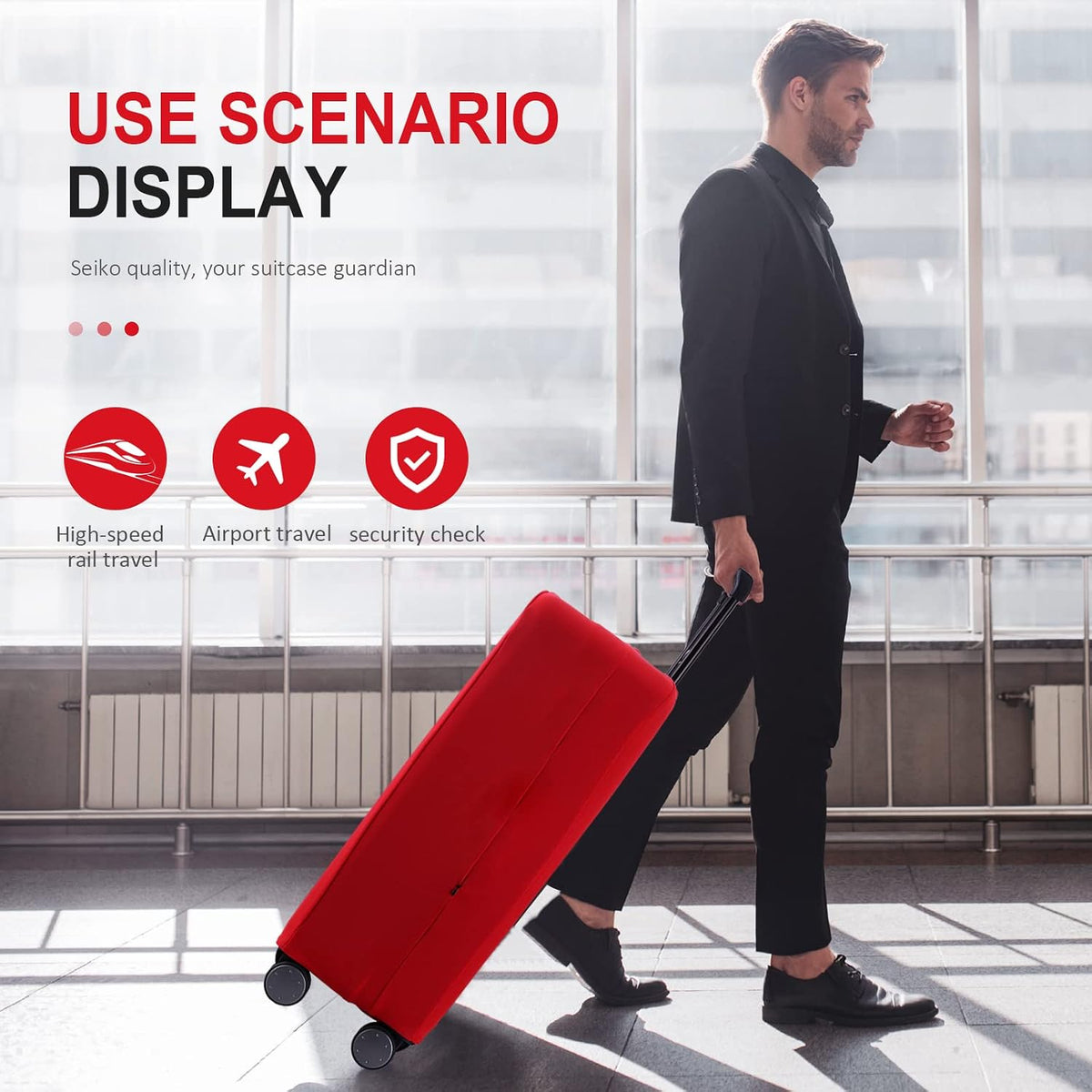 Travel Luggage Cover Suitcase Protector Scratch-Resistant Fit 19-31 Inch, Not Included Suitcase (Black, 2XL(30-31inch))