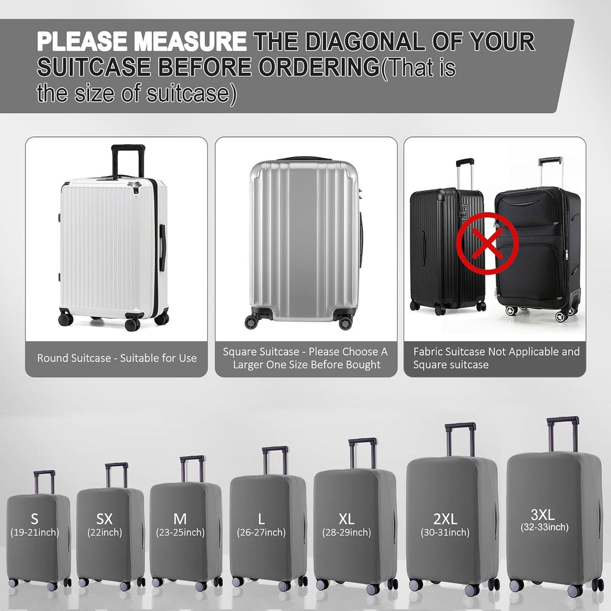 Travel Luggage Cover Suitcase Protector Scratch-Resistant Fit 19-31 Inch, Not Included Suitcase (Black, 2XL(30-31inch))