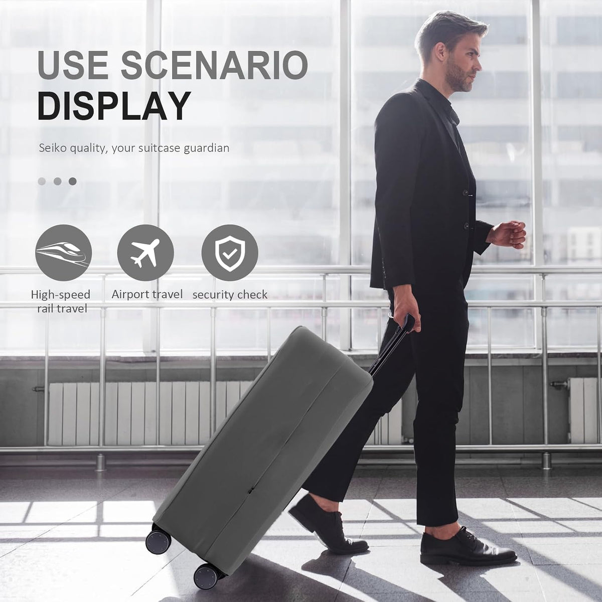 Travel Luggage Cover Suitcase Protector Scratch-Resistant Fit 19-31 Inch, Not Included Suitcase (Black, 2XL(30-31inch))