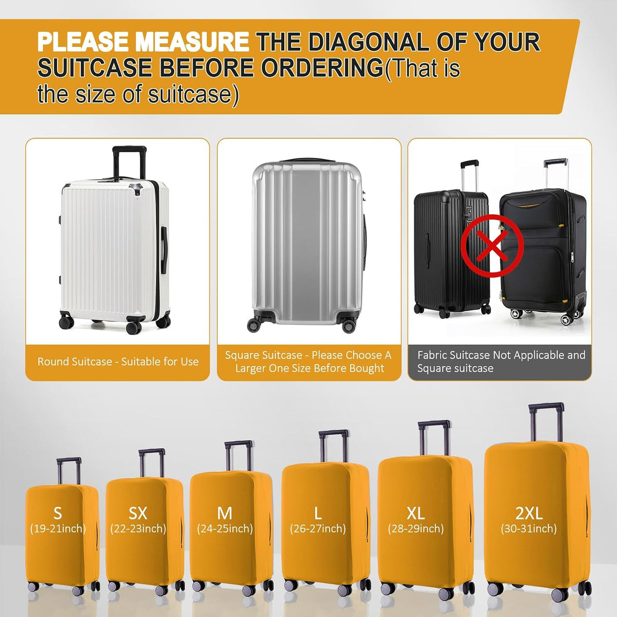 Travel Luggage Cover Suitcase Protector Scratch-Resistant Fit 19-31 Inch, Not Included Suitcase (Black, 2XL(30-31inch))