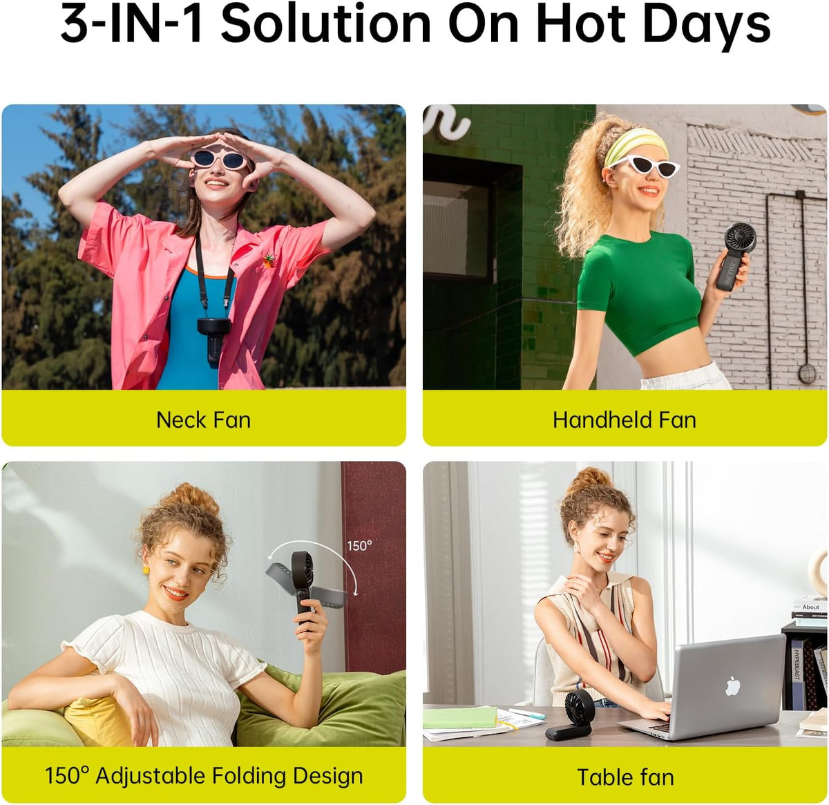 JISULIFE Portable Handheld Fan Life7: 3-in-1 Hand, Desk & Neck Fan-Black
