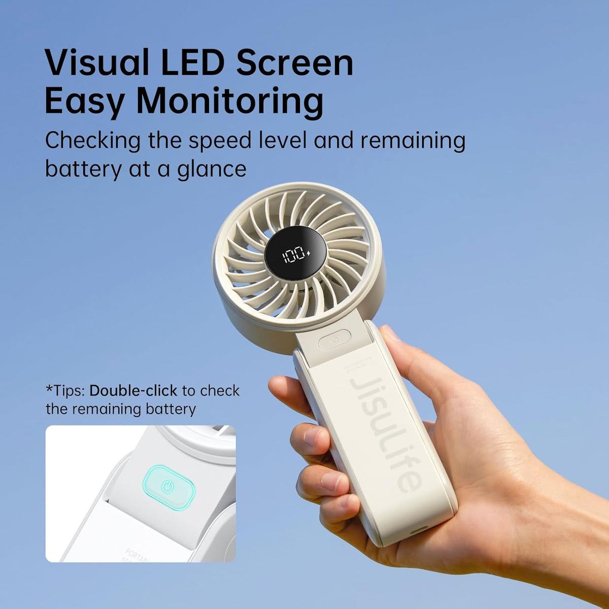 JISULIFE Portable Handheld Fan Life7: 3-in-1 Hand, Desk & Neck Fan-Black