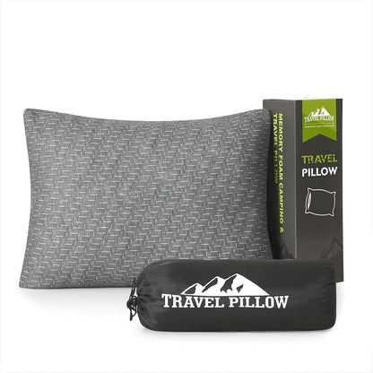 Camping Pillow Travel Pillow Small Shredded Memory Foam Pillow - Compressible Medium Firm, Breathable Cover, Ideal Backpacking Hiking, Airplane and Car