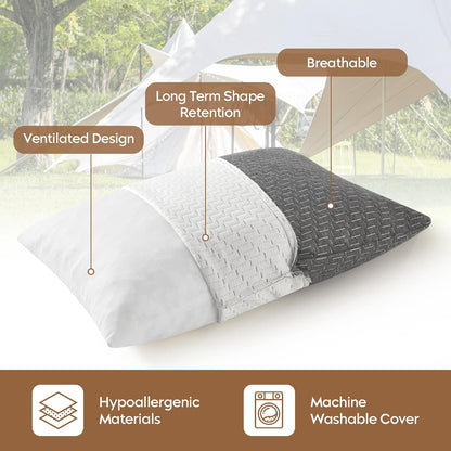 Camping Pillow Travel Pillow Small Shredded Memory Foam Pillow - Compressible Medium Firm, Breathable Cover, Ideal Backpacking Hiking, Airplane and Car