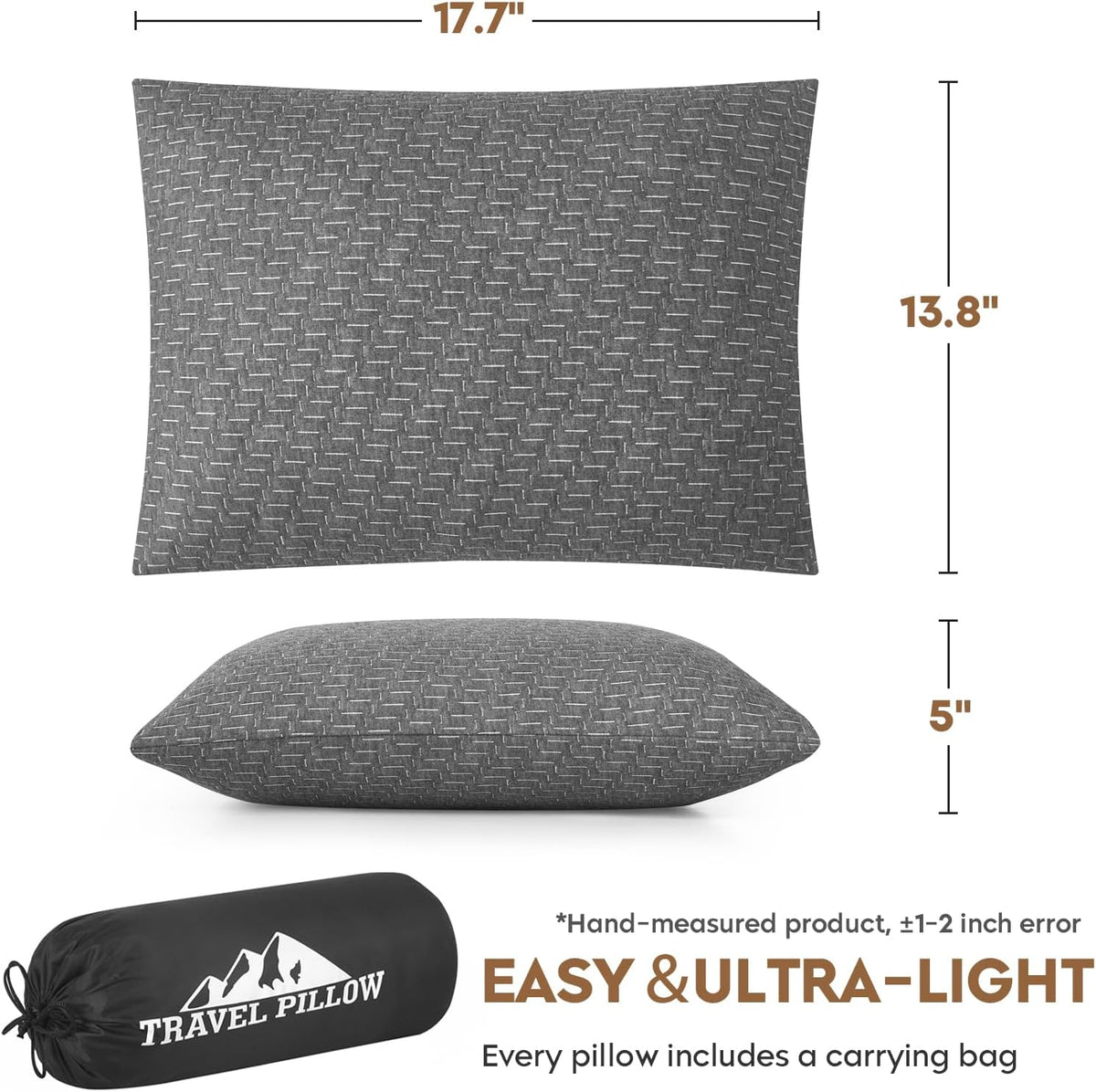 Camping Pillow Travel Pillow Small Shredded Memory Foam Pillow - Compressible Medium Firm, Breathable Cover, Ideal Backpacking Hiking, Airplane and Car