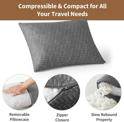 Camping Pillow Travel Pillow Small Shredded Memory Foam Pillow - Compressible Medium Firm, Breathable Cover, Ideal Backpacking Hiking, Airplane and Car