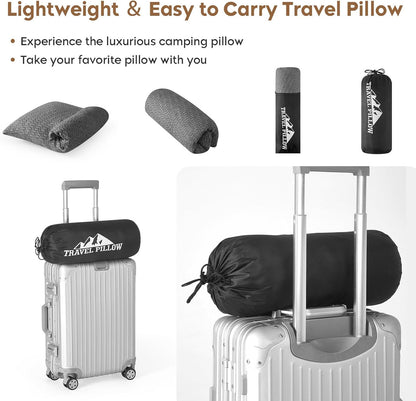 Camping Pillow Travel Pillow Small Shredded Memory Foam Pillow - Compressible Medium Firm, Breathable Cover, Ideal Backpacking Hiking, Airplane and Car