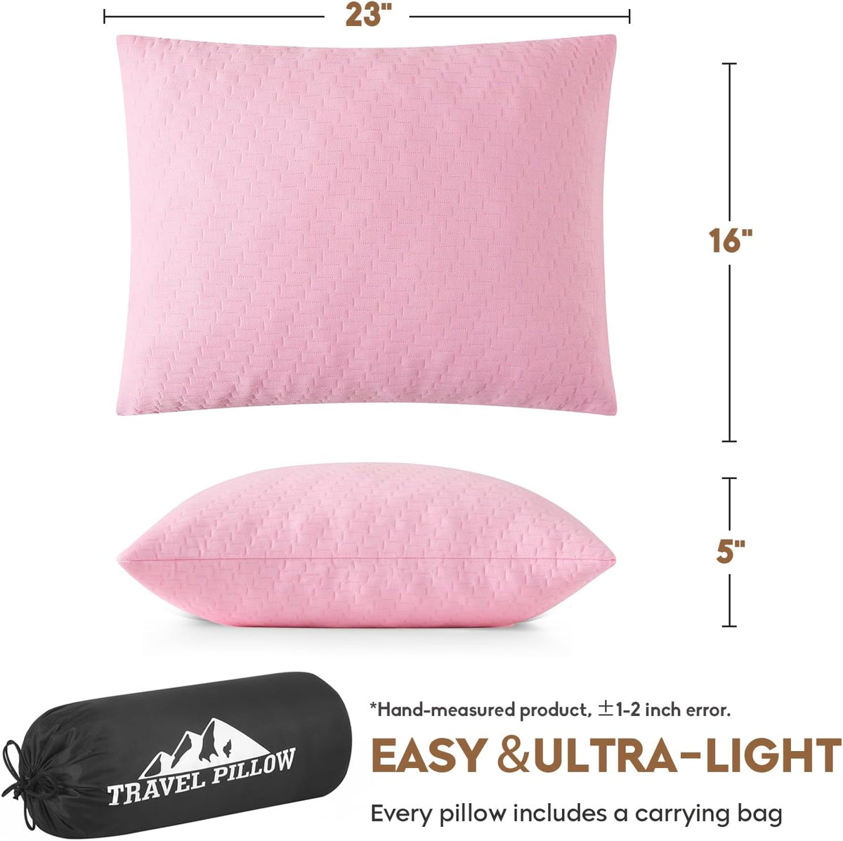 Camping Pillow Travel Pillow Small Shredded Memory Foam Pillow - Compressible Medium Firm, Breathable Cover, Ideal Backpacking Hiking, Airplane and Car