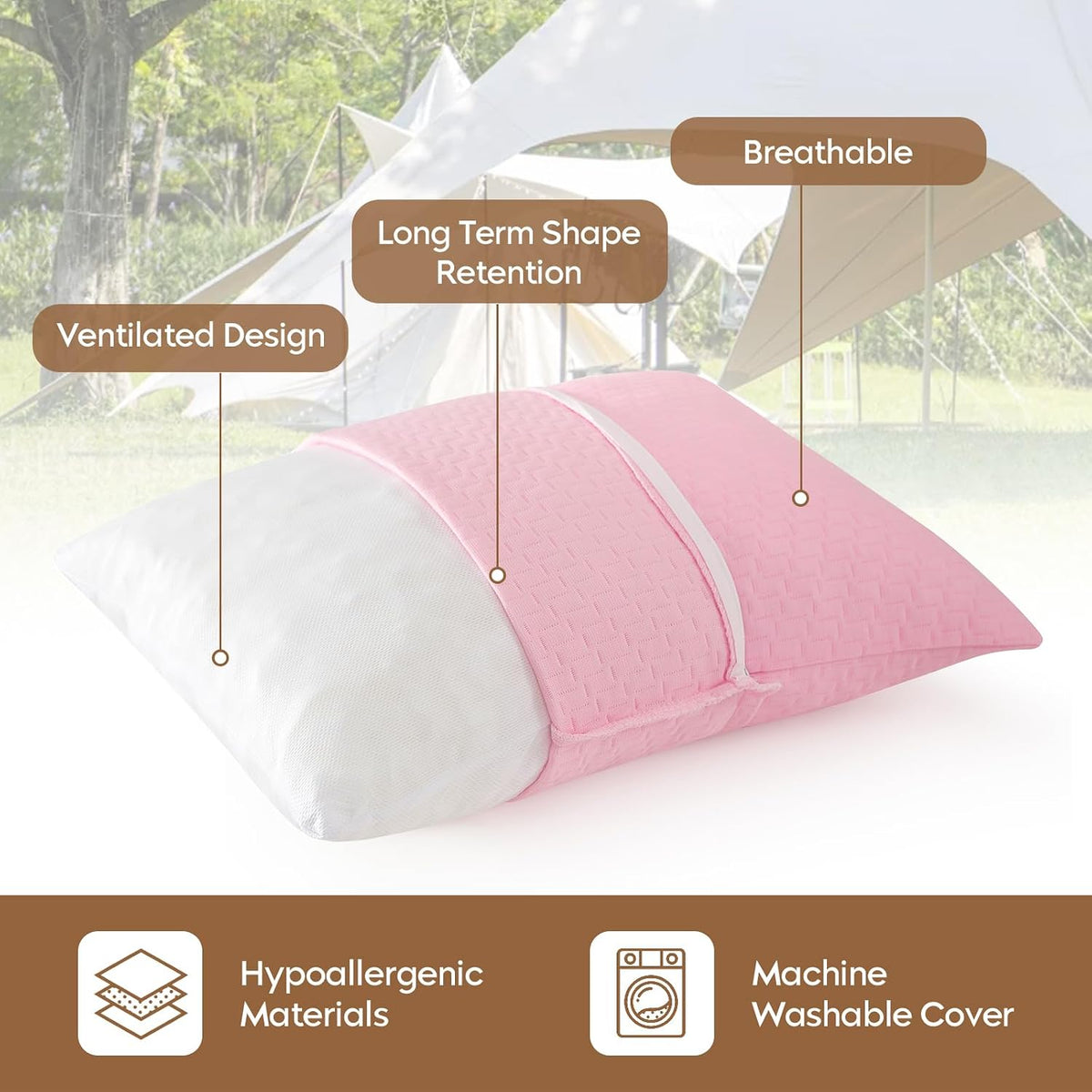 Camping Pillow Travel Pillow Small Shredded Memory Foam Pillow - Compressible Medium Firm, Breathable Cover, Ideal Backpacking Hiking, Airplane and Car