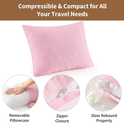 Camping Pillow Travel Pillow Small Shredded Memory Foam Pillow - Compressible Medium Firm, Breathable Cover, Ideal Backpacking Hiking, Airplane and Car