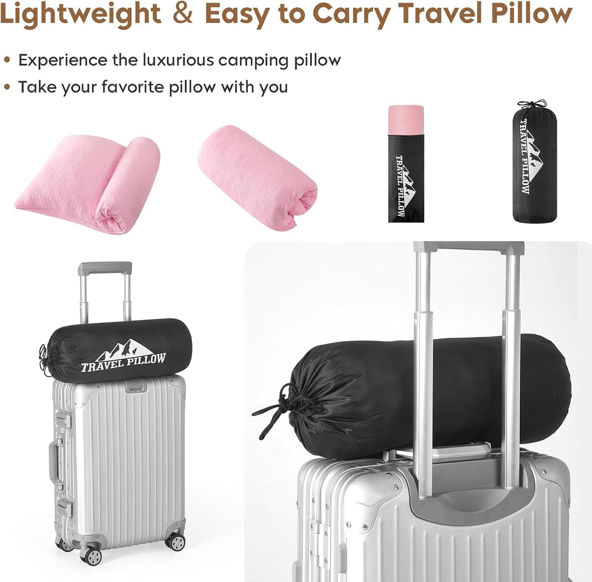 Camping Pillow Travel Pillow Small Shredded Memory Foam Pillow - Compressible Medium Firm, Breathable Cover, Ideal Backpacking Hiking, Airplane and Car