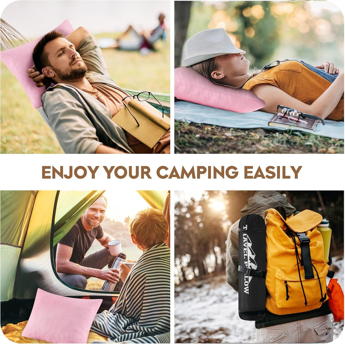 Camping Pillow Travel Pillow Small Shredded Memory Foam Pillow - Compressible Medium Firm, Breathable Cover, Ideal Backpacking Hiking, Airplane and Car
