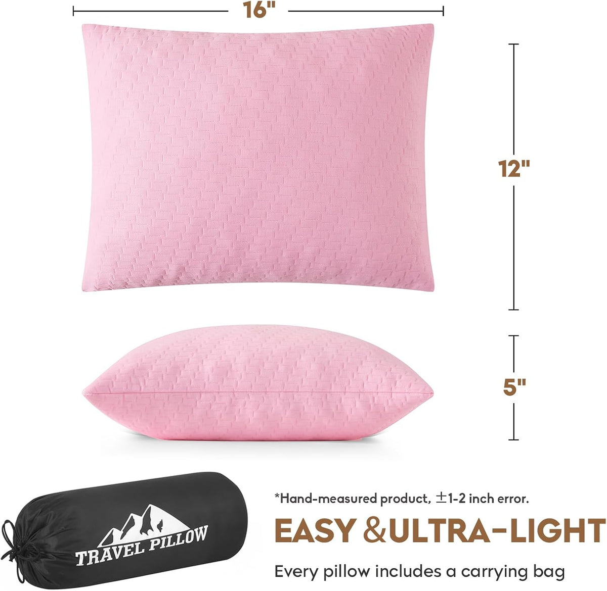 Camping Pillow Travel Pillow Small Shredded Memory Foam Pillow - Compressible Medium Firm, Breathable Cover, Ideal Backpacking Hiking, Airplane and Car