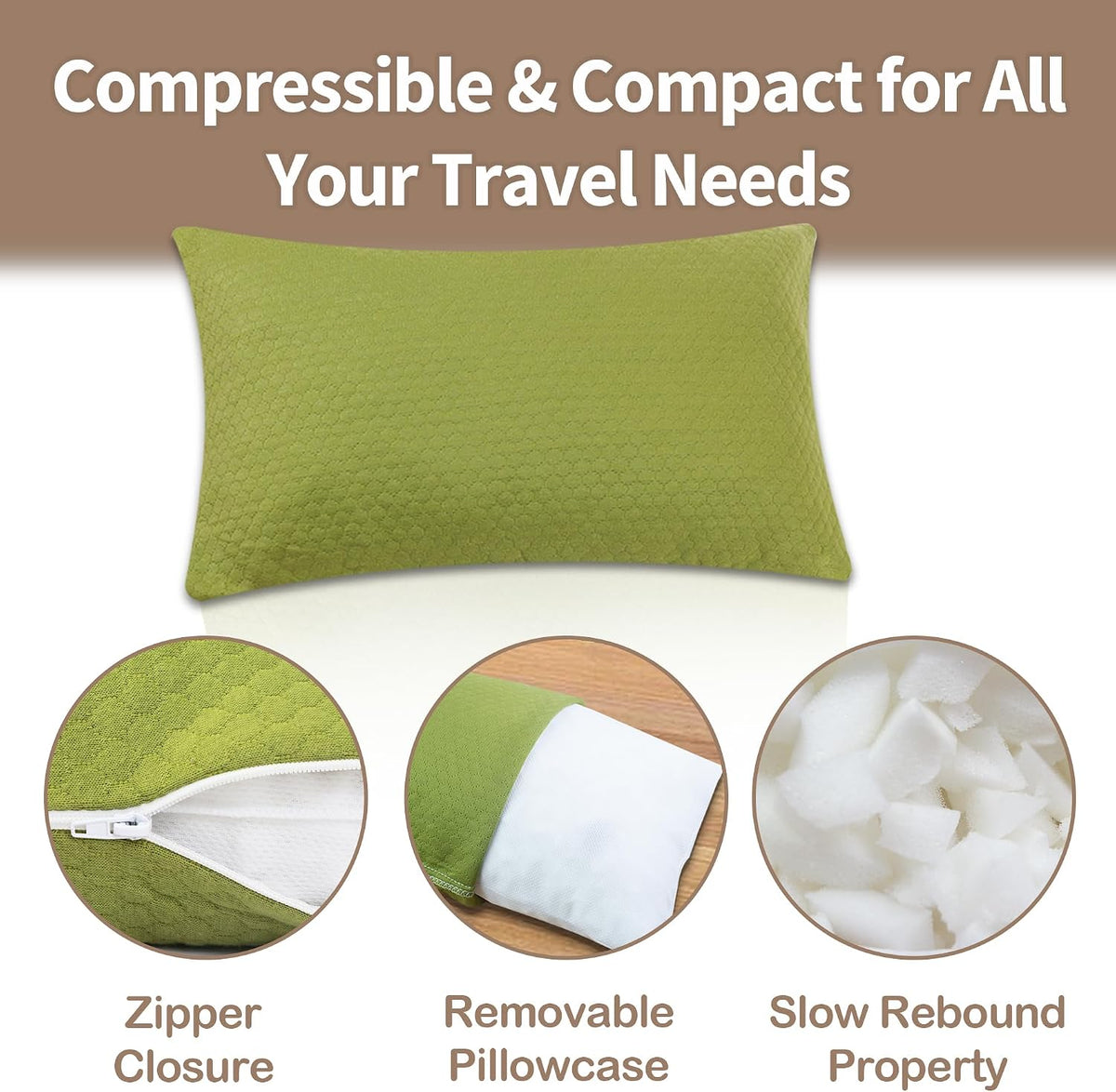 Camping Pillow Travel Pillow Small Shredded Memory Foam Pillow - Compressible Medium Firm, Breathable Cover, Ideal Backpacking Hiking, Airplane and Car