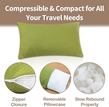 Camping Pillow Travel Pillow Small Shredded Memory Foam Pillow - Compressible Medium Firm, Breathable Cover, Ideal Backpacking Hiking, Airplane and Car