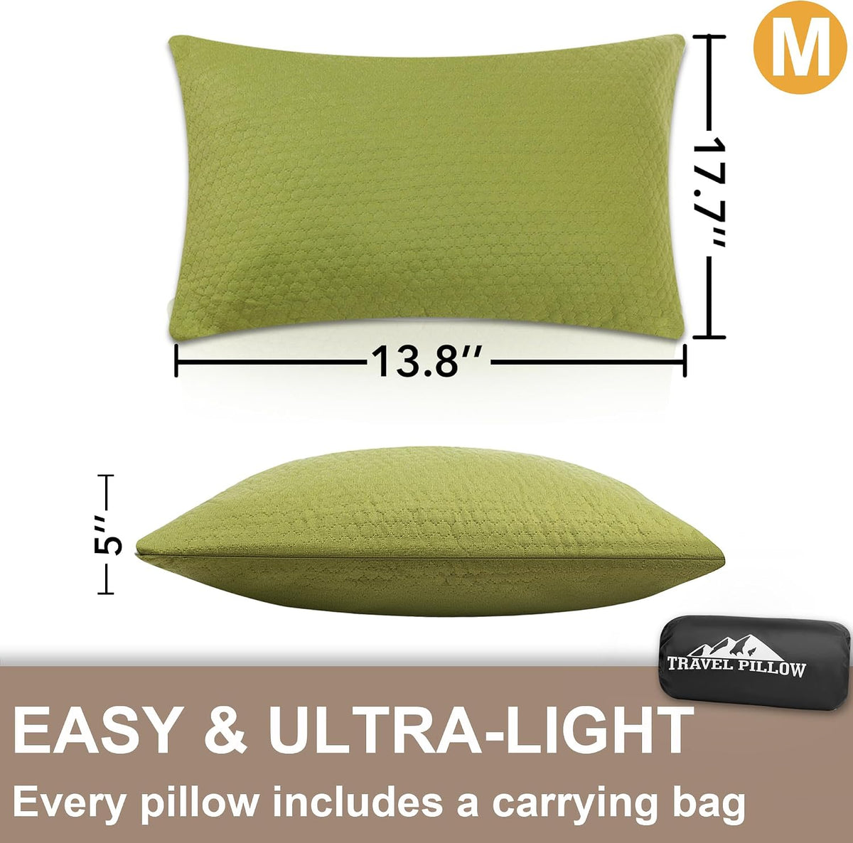 Camping Pillow Travel Pillow Small Shredded Memory Foam Pillow - Compressible Medium Firm, Breathable Cover, Ideal Backpacking Hiking, Airplane and Car
