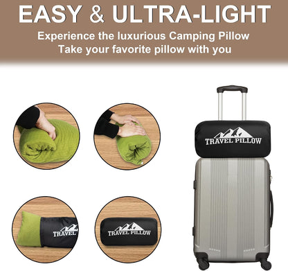 Camping Pillow Travel Pillow Small Shredded Memory Foam Pillow - Compressible Medium Firm, Breathable Cover, Ideal Backpacking Hiking, Airplane and Car