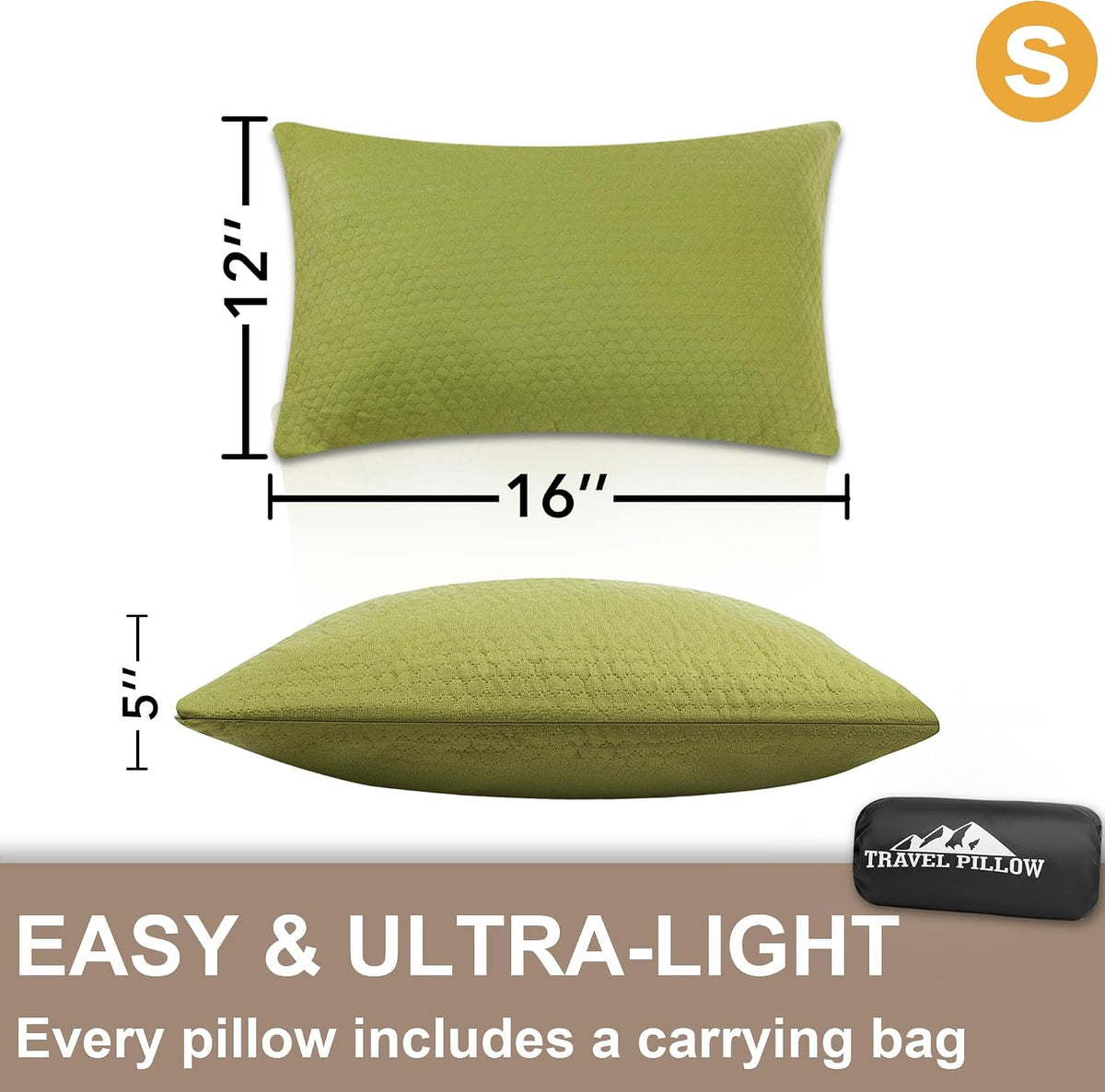Camping Pillow Travel Pillow Small Shredded Memory Foam Pillow - Compressible Medium Firm, Breathable Cover, Ideal Backpacking Hiking, Airplane and Car