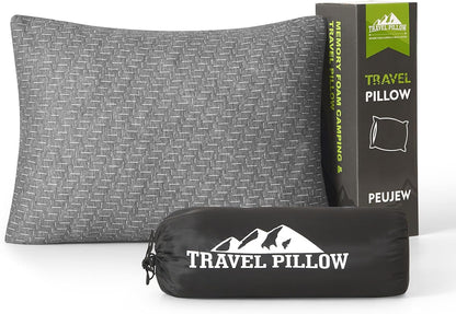 Camping Pillow Travel Pillow Small Shredded Memory Foam Pillow - Compressible Medium Firm, Breathable Cover, Ideal Backpacking Hiking, Airplane and Car