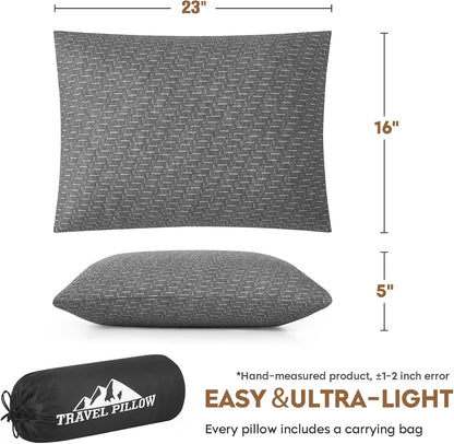 Camping Pillow Travel Pillow Small Shredded Memory Foam Pillow - Compressible Medium Firm, Breathable Cover, Ideal Backpacking Hiking, Airplane and Car