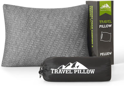 Camping Pillow Travel Pillow Small Shredded Memory Foam Pillow - Compressible Medium Firm, Breathable Cover, Ideal Backpacking Hiking, Airplane and Car