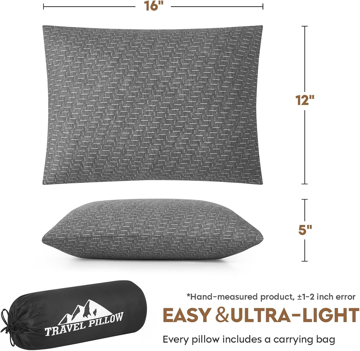 Camping Pillow Travel Pillow Small Shredded Memory Foam Pillow - Compressible Medium Firm, Breathable Cover, Ideal Backpacking Hiking, Airplane and Car