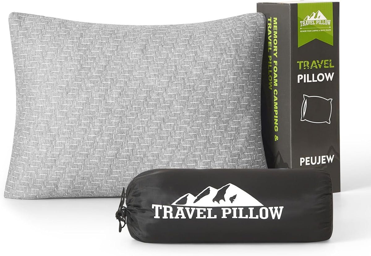 Camping Pillow Travel Pillow Small Shredded Memory Foam Pillow - Compressible Medium Firm, Breathable Cover, Ideal Backpacking Hiking, Airplane and Car