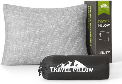 Camping Pillow Travel Pillow Small Shredded Memory Foam Pillow - Compressible Medium Firm, Breathable Cover, Ideal Backpacking Hiking, Airplane and Car