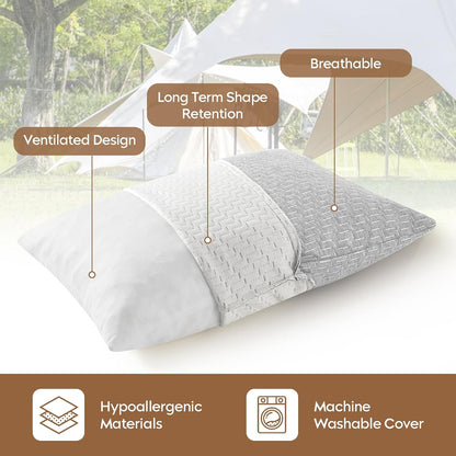Camping Pillow Travel Pillow Small Shredded Memory Foam Pillow - Compressible Medium Firm, Breathable Cover, Ideal Backpacking Hiking, Airplane and Car