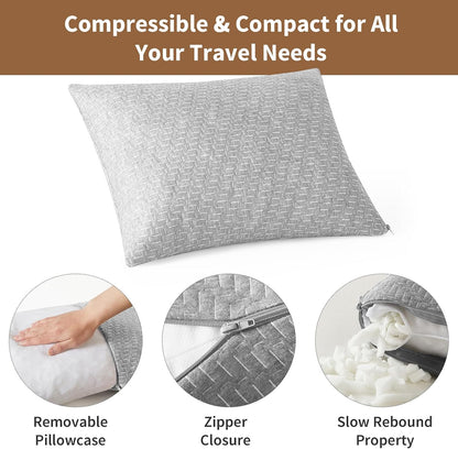 Camping Pillow Travel Pillow Small Shredded Memory Foam Pillow - Compressible Medium Firm, Breathable Cover, Ideal Backpacking Hiking, Airplane and Car