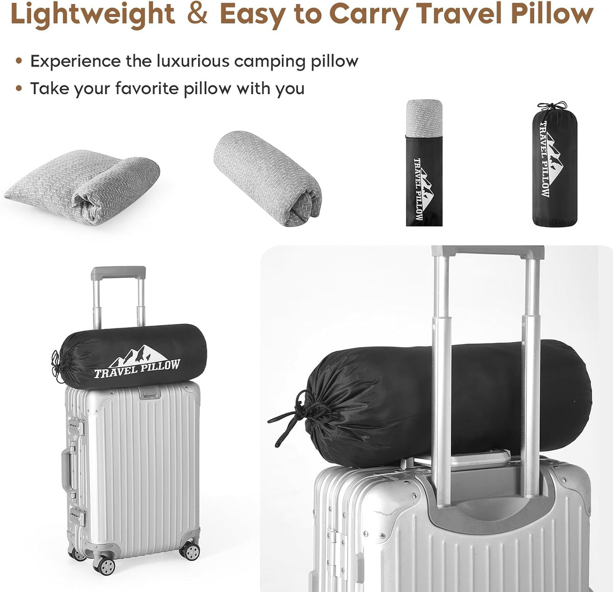 Camping Pillow Travel Pillow Small Shredded Memory Foam Pillow - Compressible Medium Firm, Breathable Cover, Ideal Backpacking Hiking, Airplane and Car