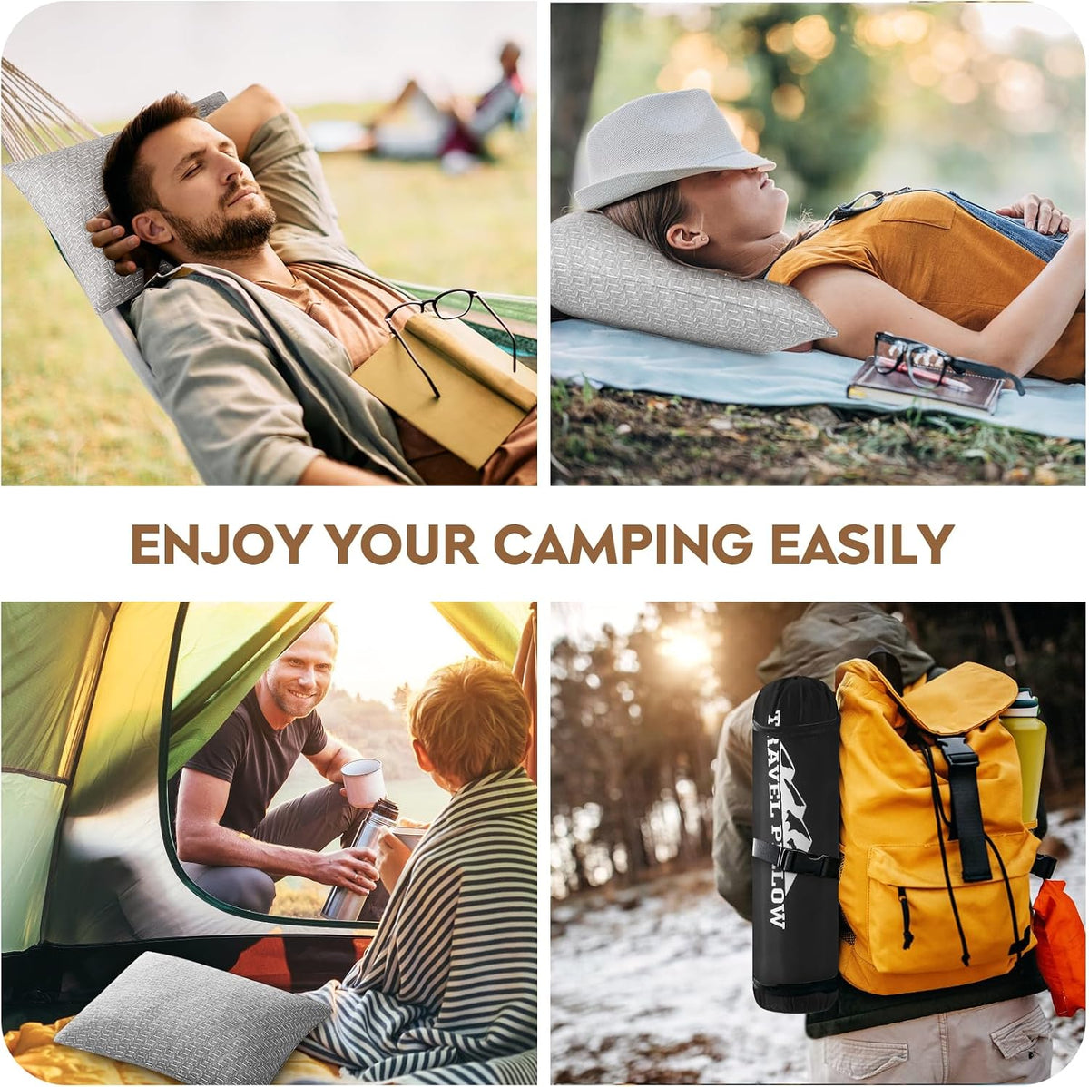 Camping Pillow Travel Pillow Small Shredded Memory Foam Pillow - Compressible Medium Firm, Breathable Cover, Ideal Backpacking Hiking, Airplane and Car