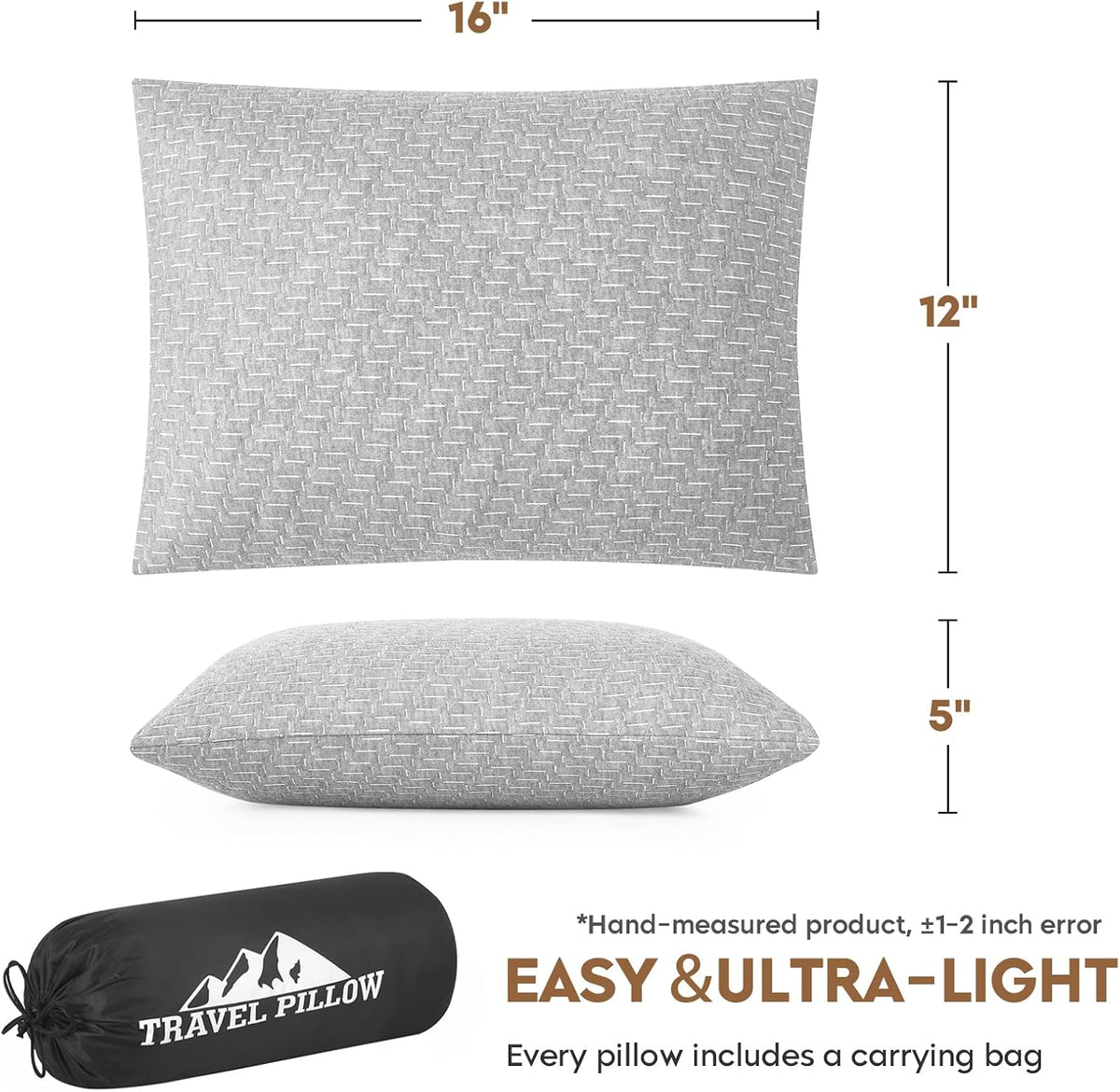 Camping Pillow Travel Pillow Small Shredded Memory Foam Pillow - Compressible Medium Firm, Breathable Cover, Ideal Backpacking Hiking, Airplane and Car